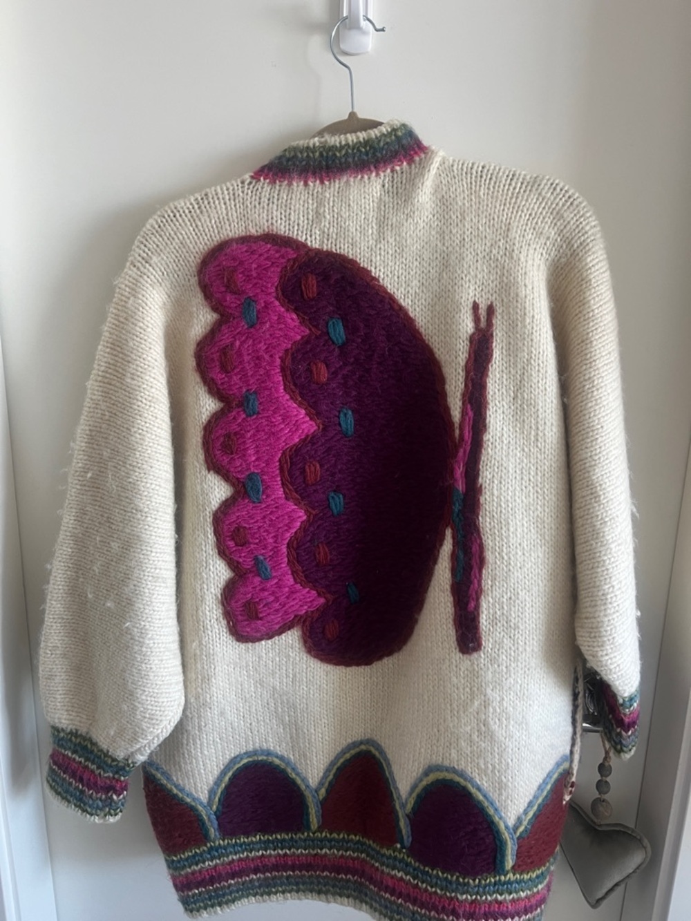 Vintage Sirogojno Hand Knit Cream Knit Cardigan Butterfly Motif Lopi Yarn Rare - Picture 4 of 4
